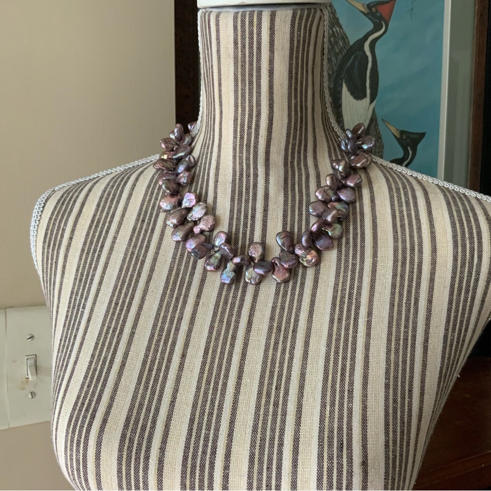 Peacock Purple Baroque Pearl Short Chunky Necklace Iridescent OOAK Rare Tahitian - Picture 13 of 16